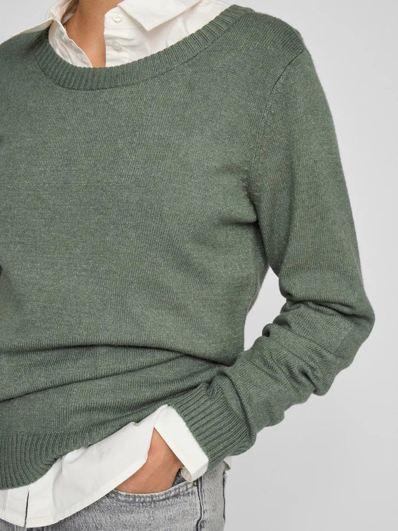 Vila Viril O-neck L/S Detail Knit Top - Laurel Wreath DARK MELANGE