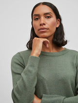 Vila Viril O-neck L/S Detail Knit Top - Laurel Wreath DARK MELANGE