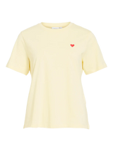 Vila Vora S/S Heart Emb T-shirt -  Pastel Yellow