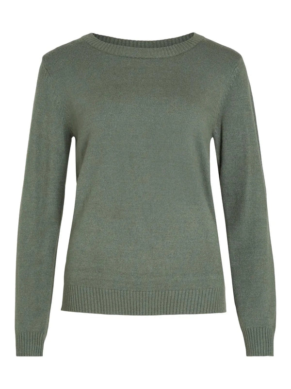 Vila Viril O-neck L/S Detail Knit Top - Laurel Wreath DARK MELANGE
