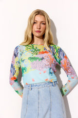 Hunkøn Marina Mesh Blouse - Ocean Life Art Print