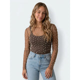 Tim & Simonsen Mesh Pearl Blouse - Brown
