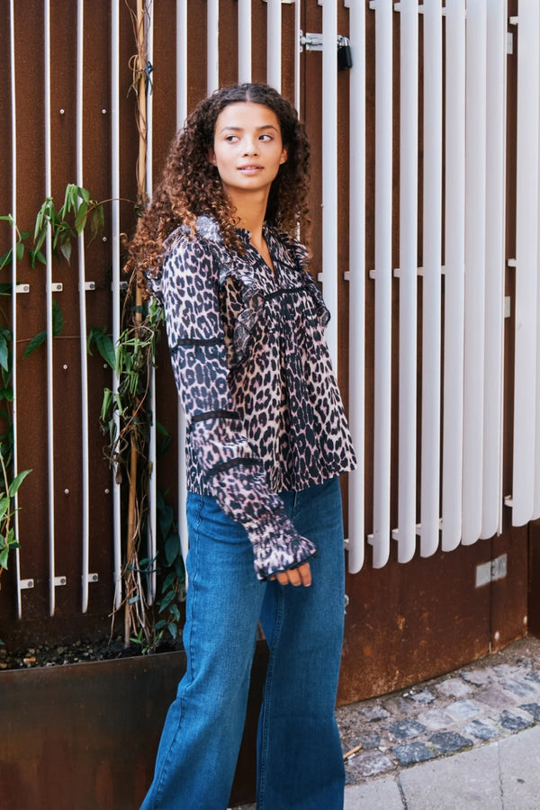 Neo Noir Aurika Leo Voile Blouse - Leopard