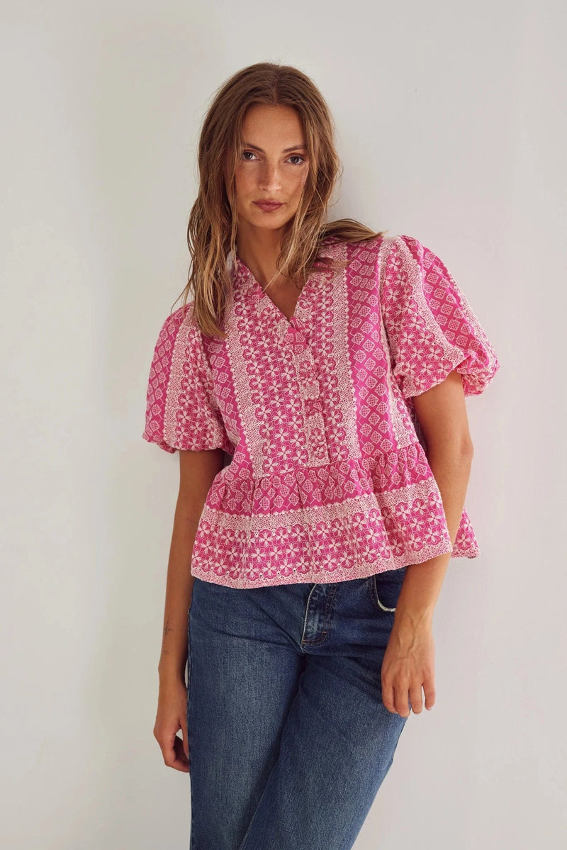 Noella Lorraine Blouse - Pink Sugar Combo