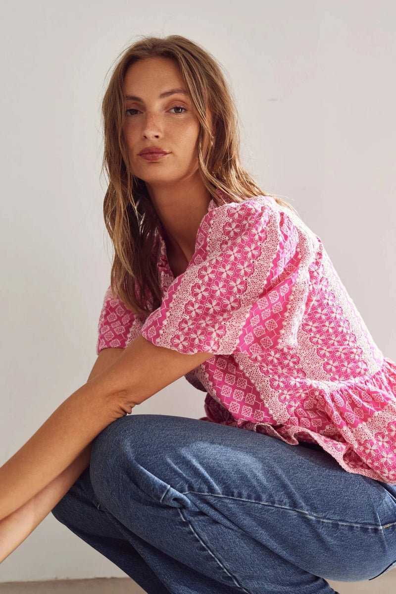 Noella Lorraine Blouse - Pink Sugar Combo