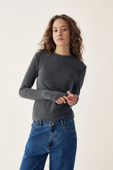 Noella Lidie LS Top - Dark Grey Melange