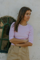 Not Sisters Everyday Stripe SS Blouse - White/Bubblegum
