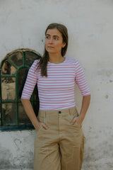 Not Sisters Everyday Stripe SS Blouse - White/Bubblegum