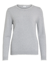 Vila Viril O-neck L/S Detail Knit Top - Light Grey