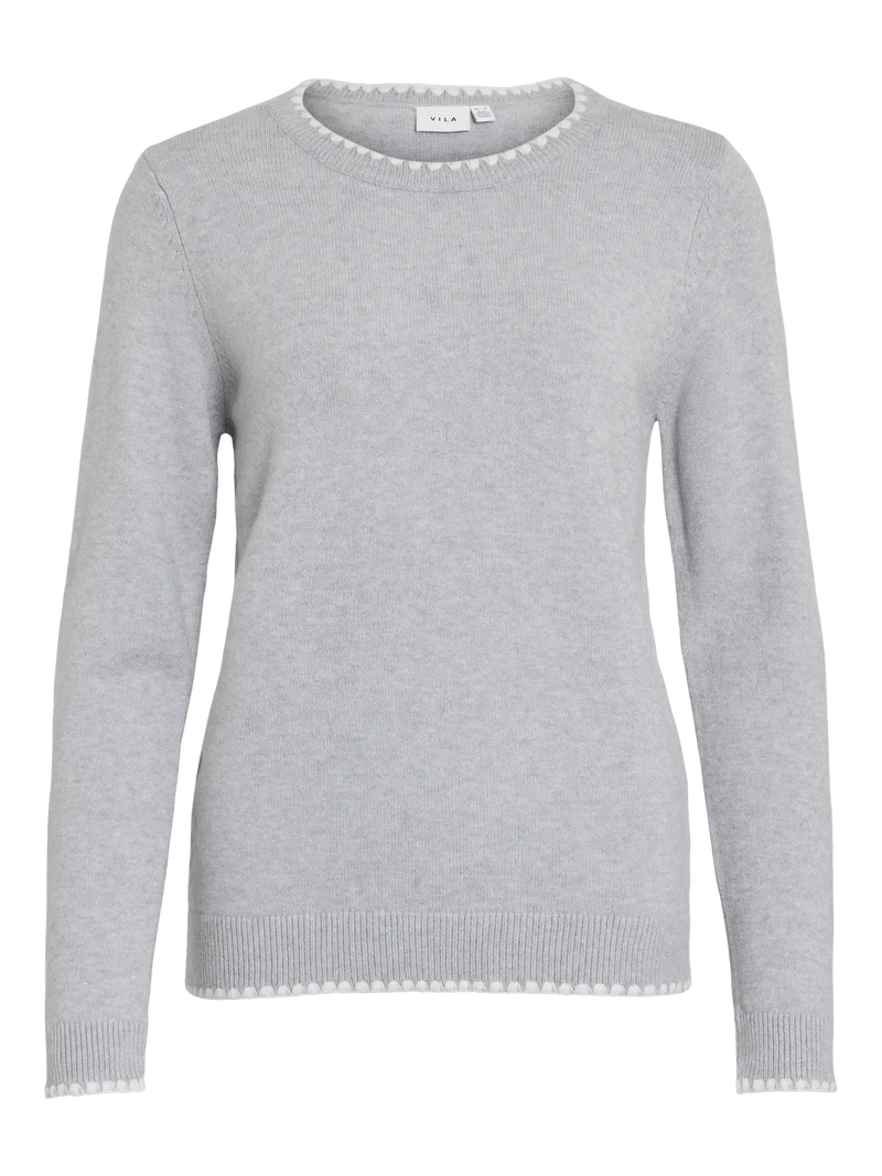 Vila Viril O-neck L/S Detail Knit Top - Light Grey
