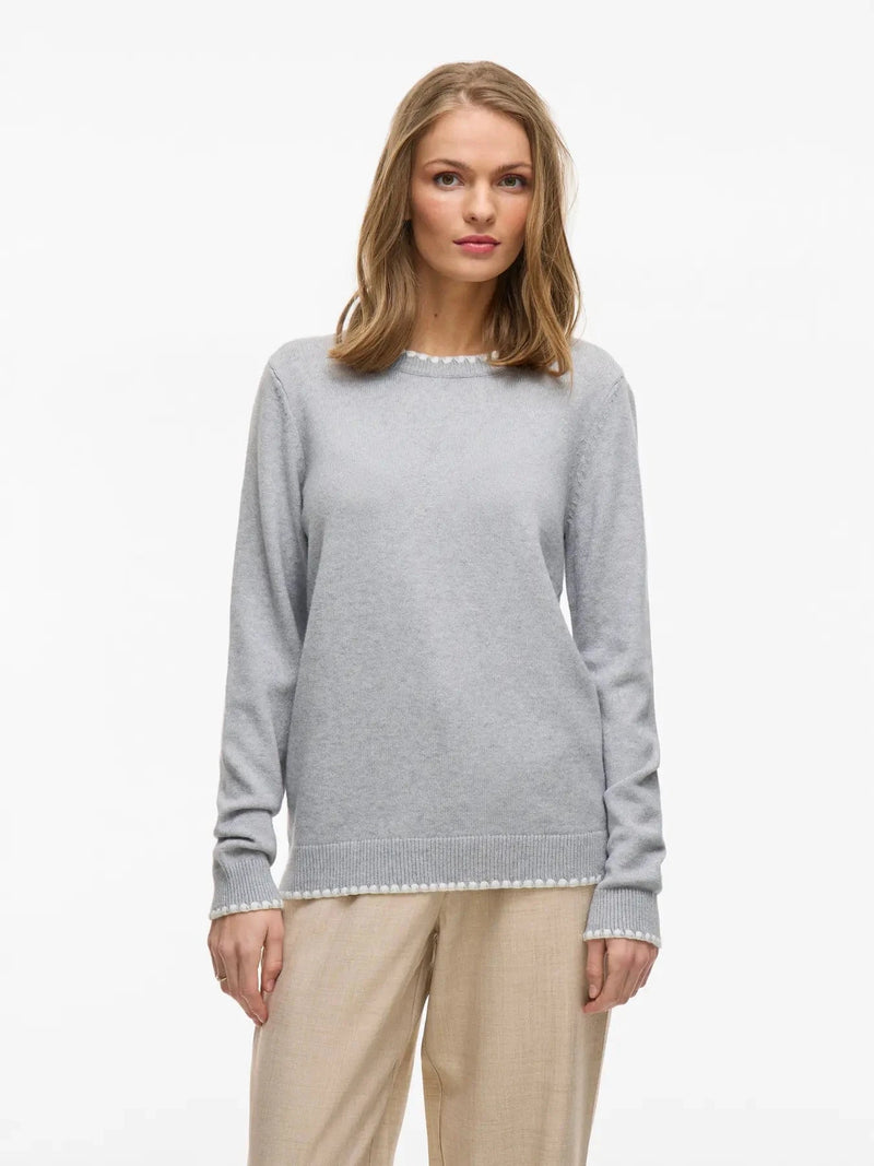 Vila Viril O-neck L/S Detail Knit Top - Light Grey