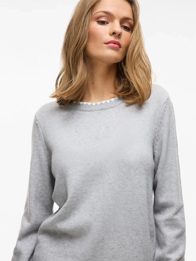 Vila Viril O-neck L/S Detail Knit Top - Light Grey