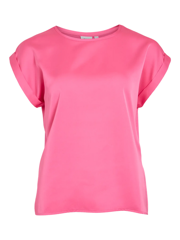 Vila Ellette satin top - Sangria Sunset