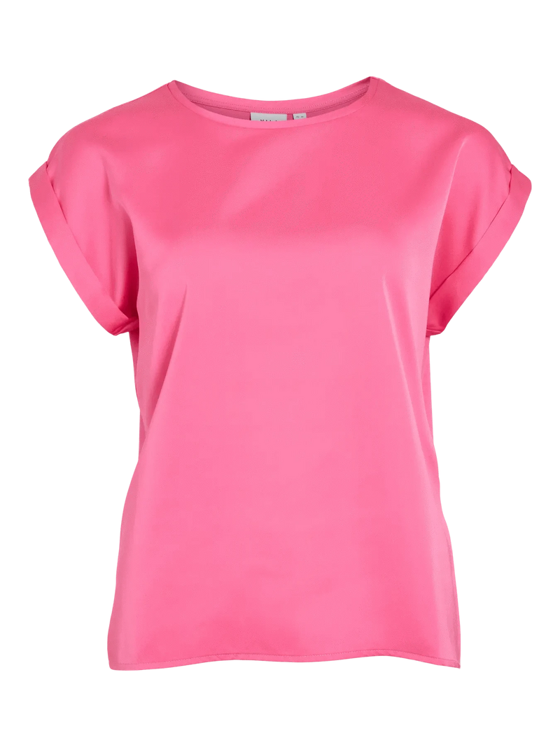 Vila Ellette satin top - Sangria Sunset