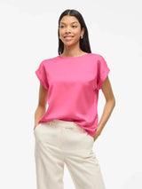 Vila Ellette satin top - Sangria Sunset