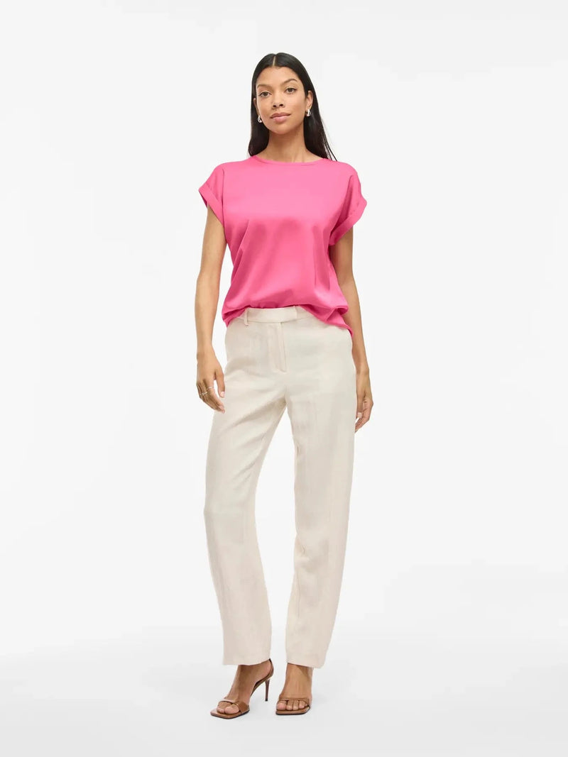 Vila Ellette satin top - Sangria Sunset