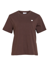 Vila Vora S/S Heart Emb T-shirt - Coffee Bean