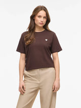 Vila Vora S/S Heart Emb T-shirt - Coffee Bean