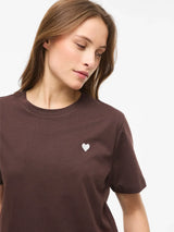 Vila Vora S/S Heart Emb T-shirt - Coffee Bean