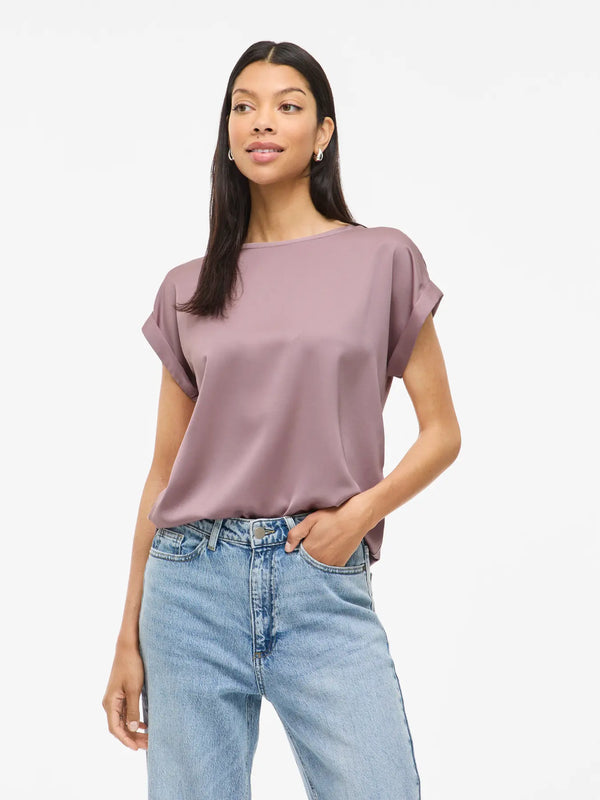 Vila Ellette satin top - Toadstool