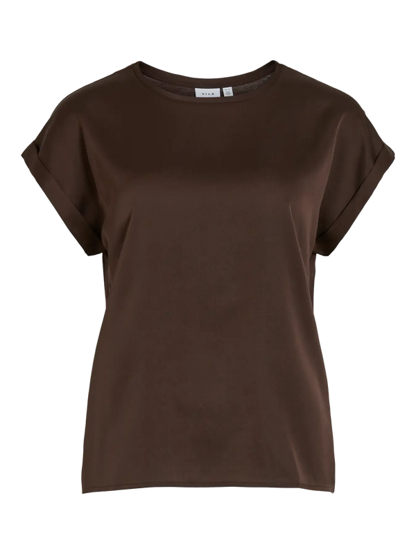Vila Ellette satin top - Coffee Bean