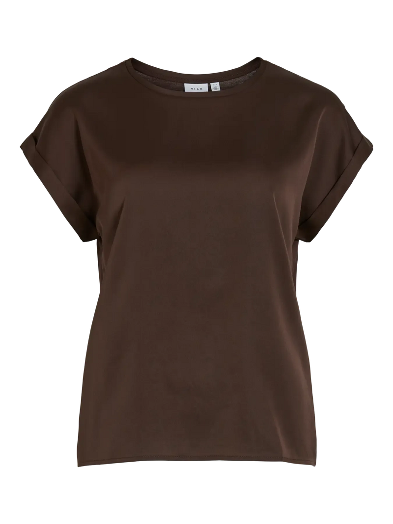 Vila Ellette satin top - Coffee Bean