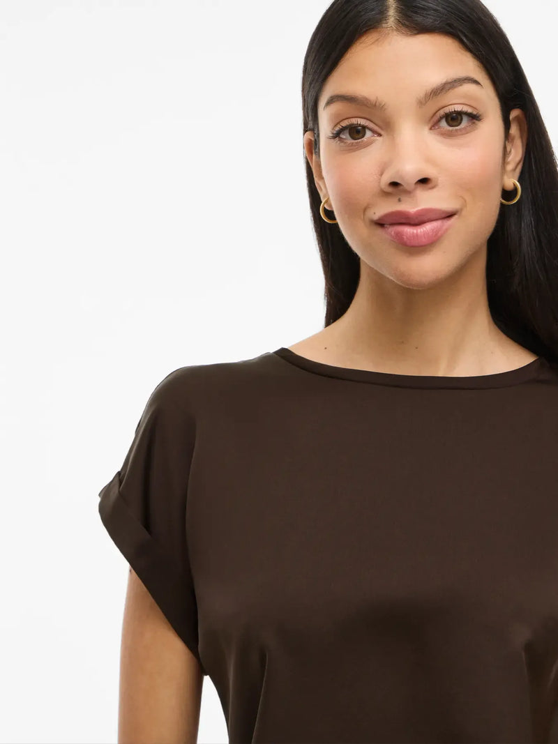 Vila Ellette satin top - Coffee Bean