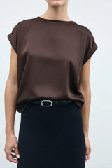 Vila Ellette satin top - Coffee Bean
