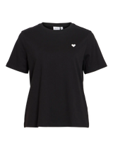 Vila Vora S/S Heart Emb T-shirt - Black