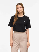 Vila Vora S/S Heart Emb T-shirt - Black