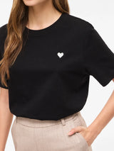 Vila Vora S/S Heart Emb T-shirt - Black