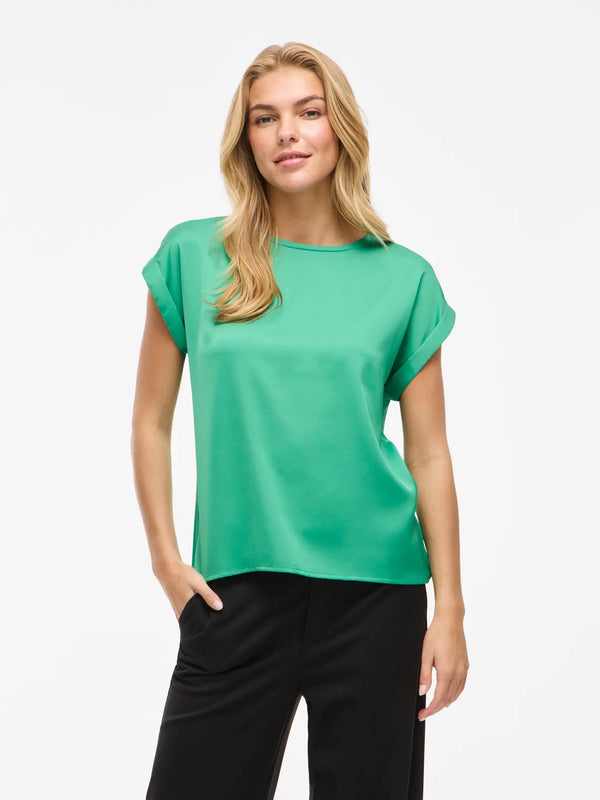 Vila Ellette satin top - Winter Green