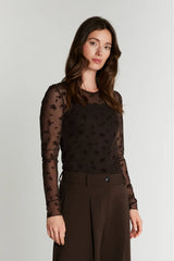 Rue De Femme Round Neck Blouse - Chocolate