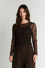 Rue De Femme Round Neck Blouse - Chocolate