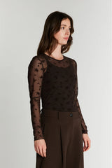 Rue De Femme Round Neck Blouse - Chocolate