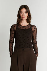 Rue De Femme Round Neck Blouse - Chocolate