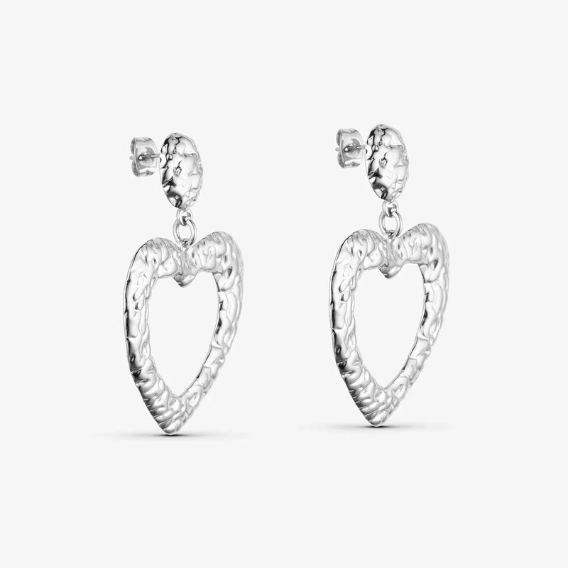 Wolff Jewelry Rustic Heart Hoops - Sølvfarvet