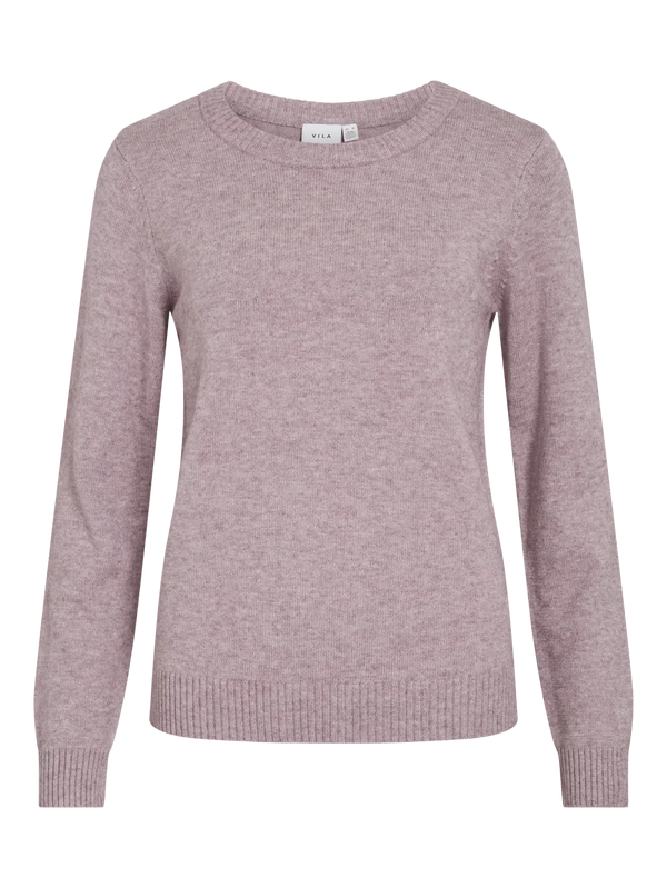 Vila Viril O-neck L/S Detail Knit Top - Toadstool LIGHT MELANGE
