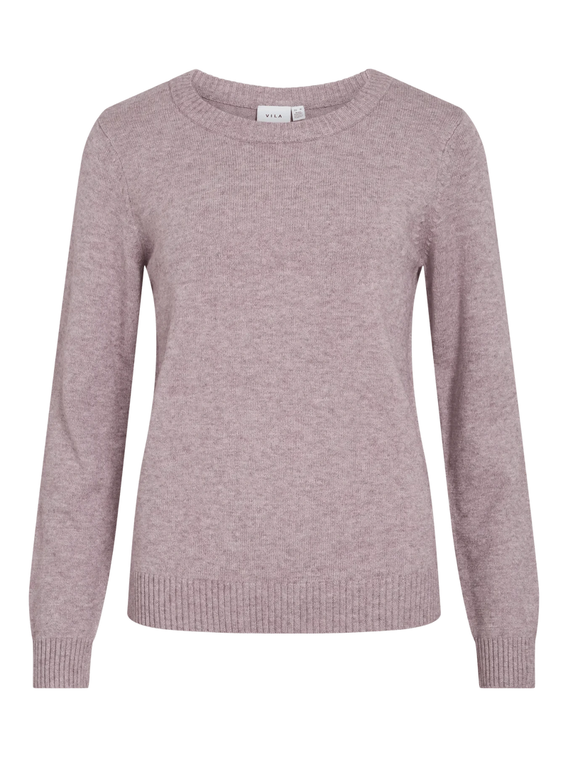 Vila Viril O-neck L/S Detail Knit Top - Toadstool LIGHT MELANGE