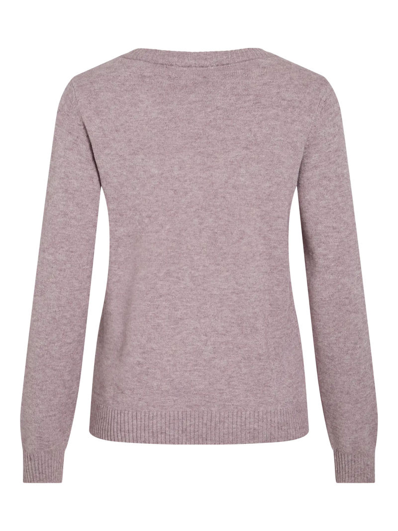 Vila Viril O-neck L/S Detail Knit Top - Toadstool LIGHT MELANGE