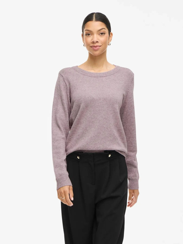 Vila Viril O-neck L/S Detail Knit Top - Toadstool LIGHT MELANGE