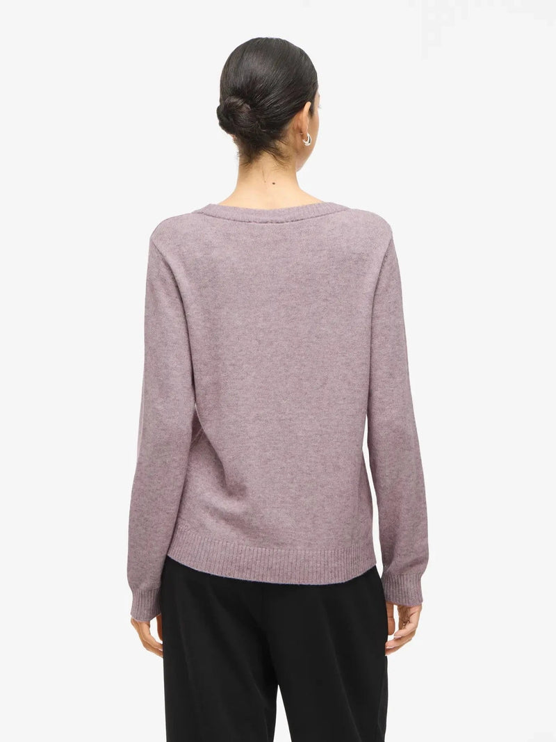 Vila Viril O-neck L/S Detail Knit Top - Toadstool LIGHT MELANGE
