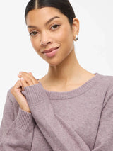 Vila Viril O-neck L/S Detail Knit Top - Toadstool LIGHT MELANGE