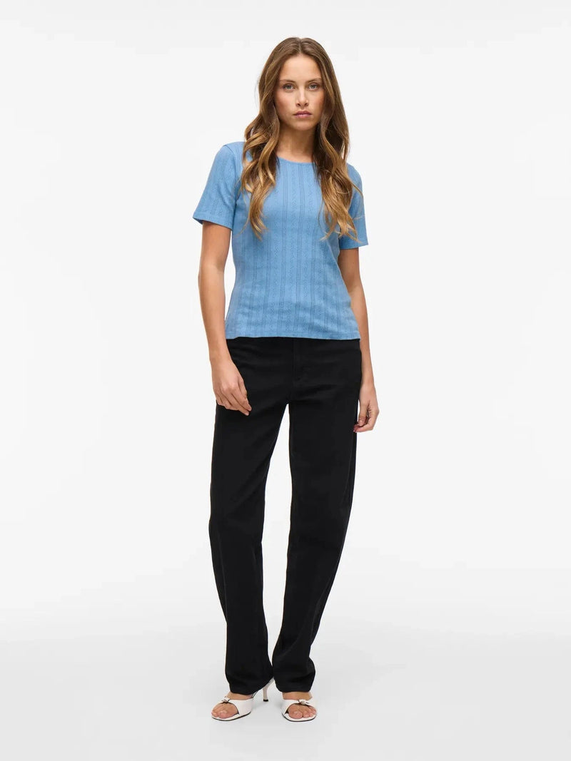 Vila Kassie S/S Pointelle Top - Blissful Blue