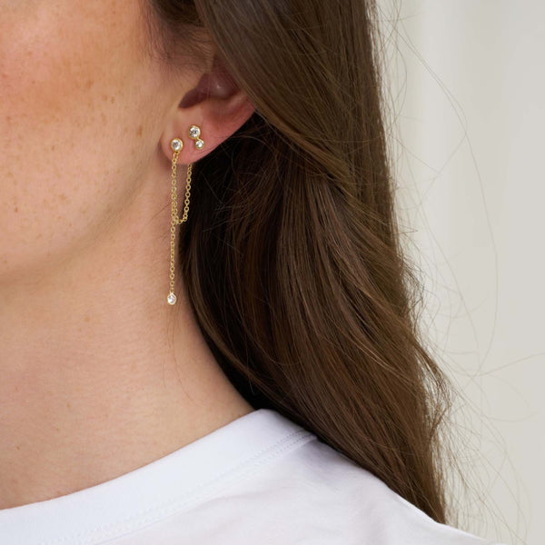 Pure By Nat Lyra Chain Earring W. Zircons - Gold