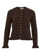 Vila Jacia o-Neck L/S Frill Knit Cardigan - Coffee Bean