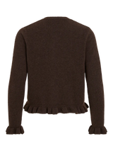 Vila Jacia o-Neck L/S Frill Knit Cardigan - Coffee Bean