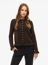 Vila Jacia o-Neck L/S Frill Knit Cardigan - Coffee Bean