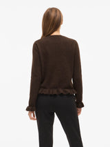 Vila Jacia o-Neck L/S Frill Knit Cardigan - Coffee Bean