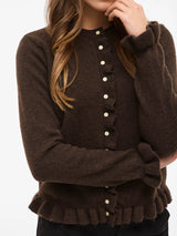 Vila Jacia o-Neck L/S Frill Knit Cardigan - Coffee Bean